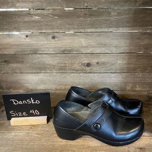 Womens Dansko Solstice Black Leather Heeled Clogs Shoes Size EUR 40‎ US 9.5-10 M